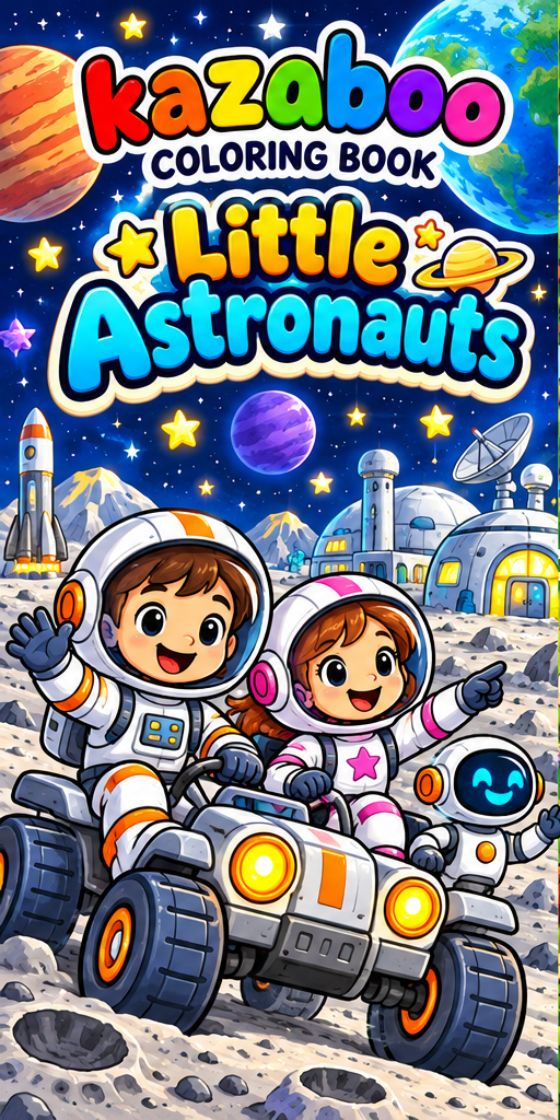 Kazaboo Little Astronauts illustrated coloring book cover