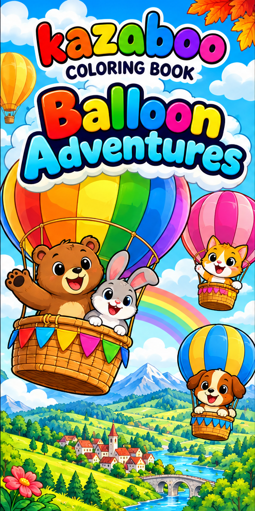 Kazaboo Balloon Adventures illustrated coloring book cover