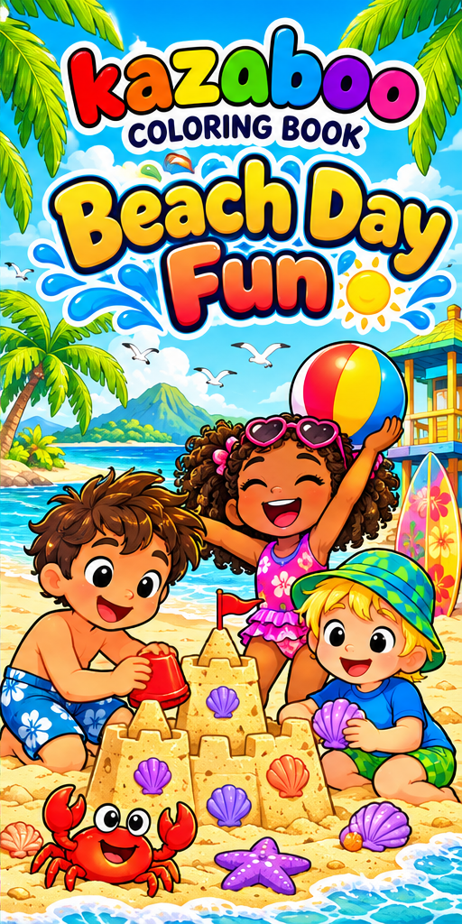 Kazaboo Beach Day Fun illustrated coloring book cover