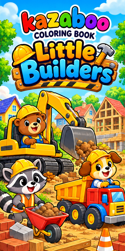 Kazaboo Little Builders illustrated coloring book cover
