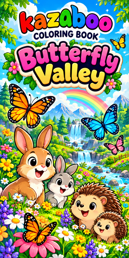 Kazaboo Butterfly Valley illustrated coloring book cover