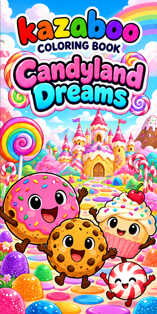 Kazaboo Candyland Dreams illustrated coloring book cover