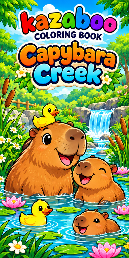 Kazaboo Capybara Creek illustrated coloring book cover