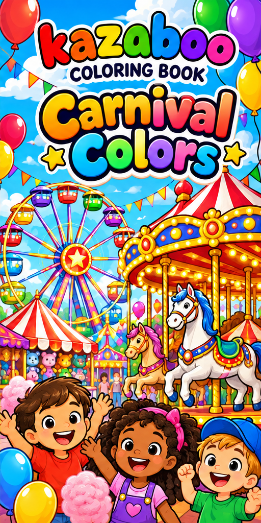 Kazaboo Carnival Colors illustrated coloring book cover