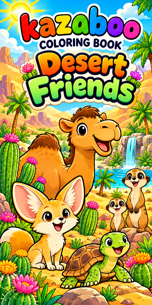Kazaboo Desert Friends illustrated coloring book cover