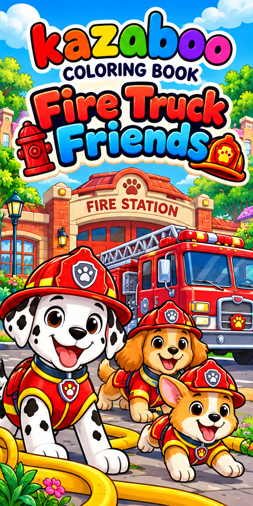 Kazaboo Fire Truck Friends illustrated coloring book cover