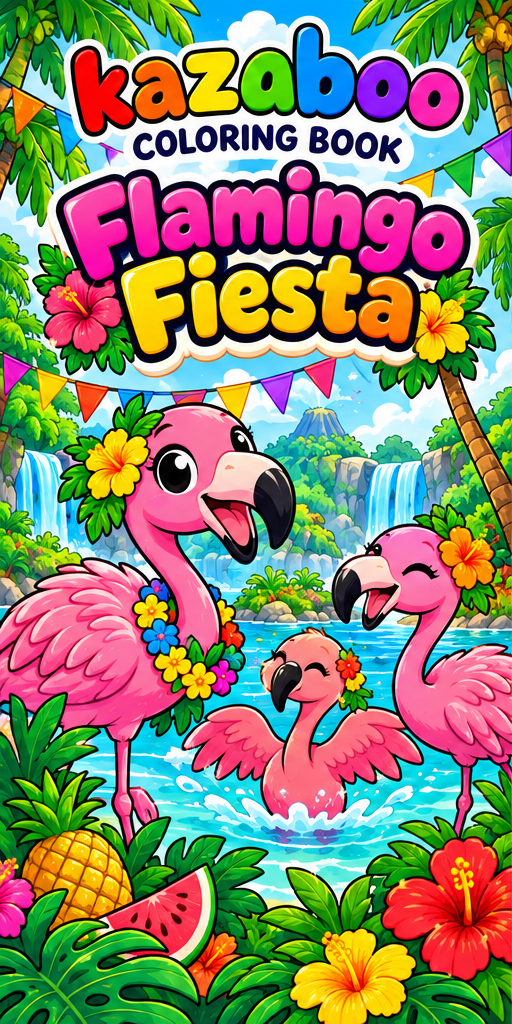 Kazaboo Flamingo Fiesta illustrated coloring book cover