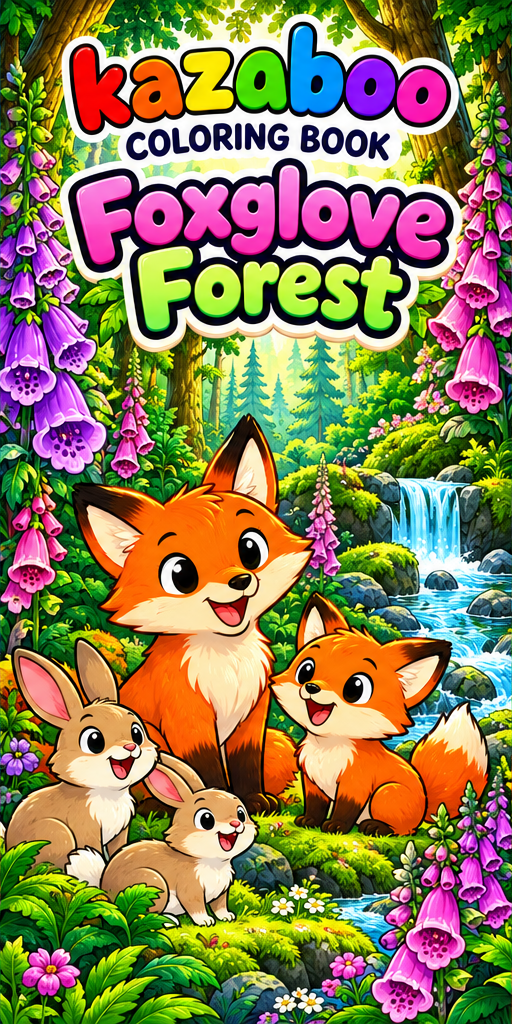 Kazaboo Foxglove Forest illustrated coloring book cover