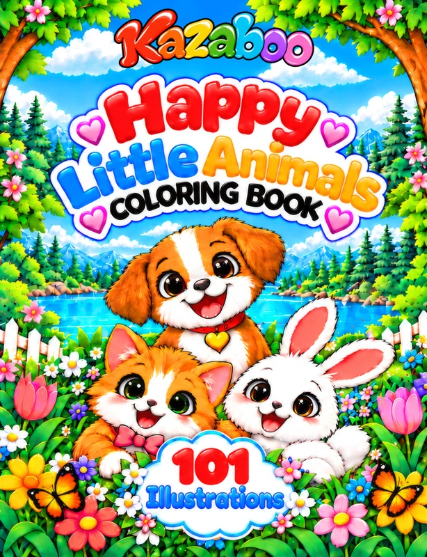 Kazaboo Happy Little Animals illustrated coloring book cover