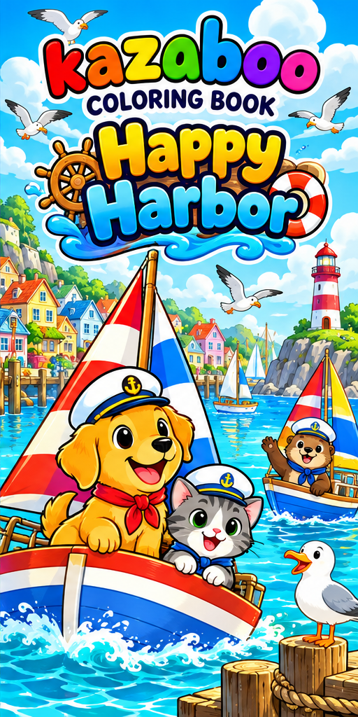 Kazaboo Happy Harbor illustrated coloring book cover
