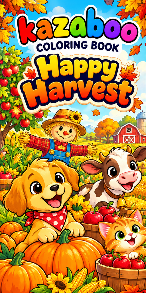 Kazaboo Happy Harvest illustrated coloring book cover