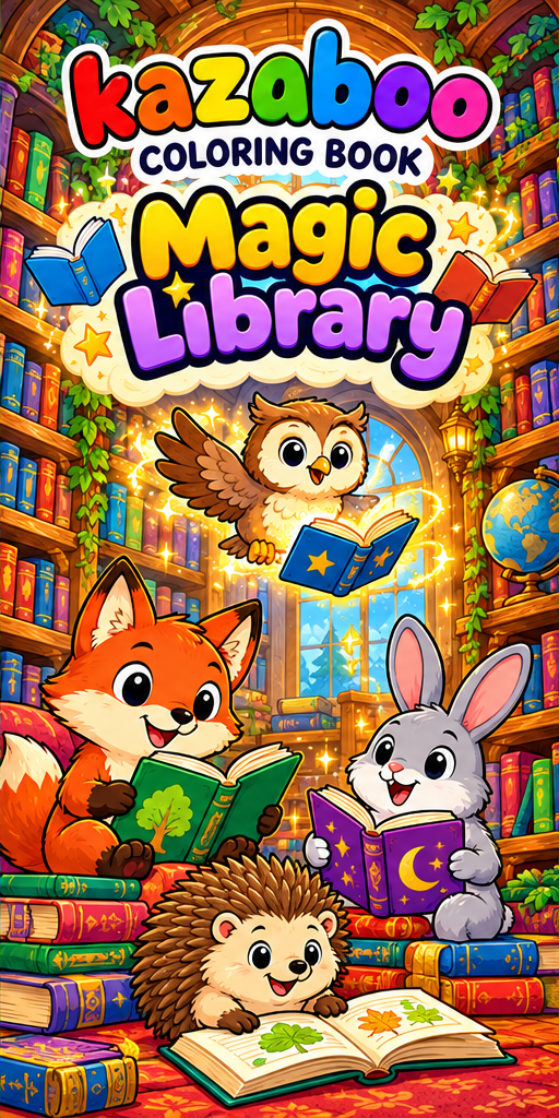 Kazaboo Magic Library illustrated coloring book cover