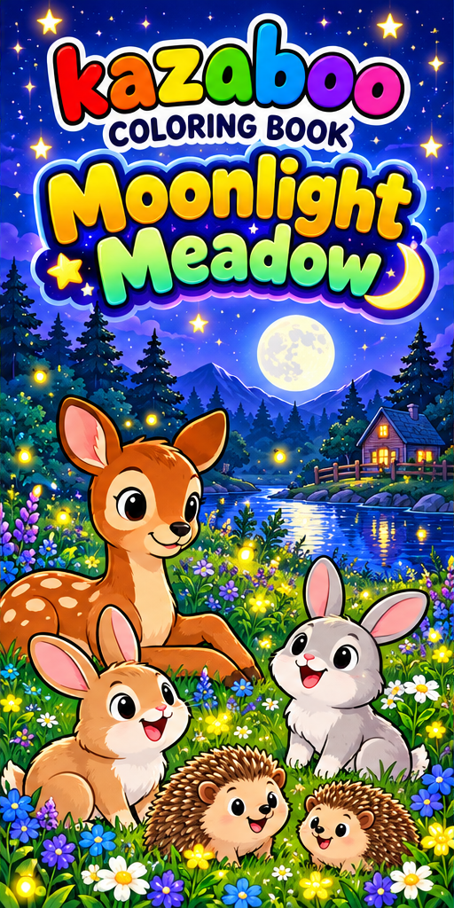 Kazaboo Moonlight Meadow illustrated coloring book cover