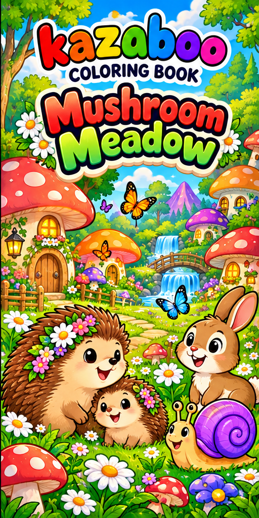 Kazaboo Mushroom Meadow illustrated coloring book cover