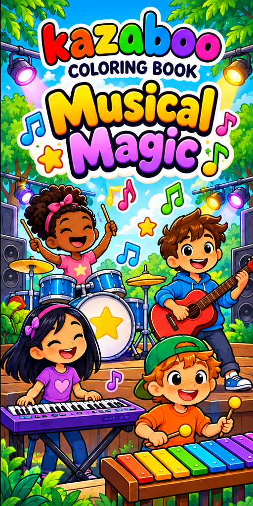 Kazaboo Musical Magic illustrated coloring book cover
