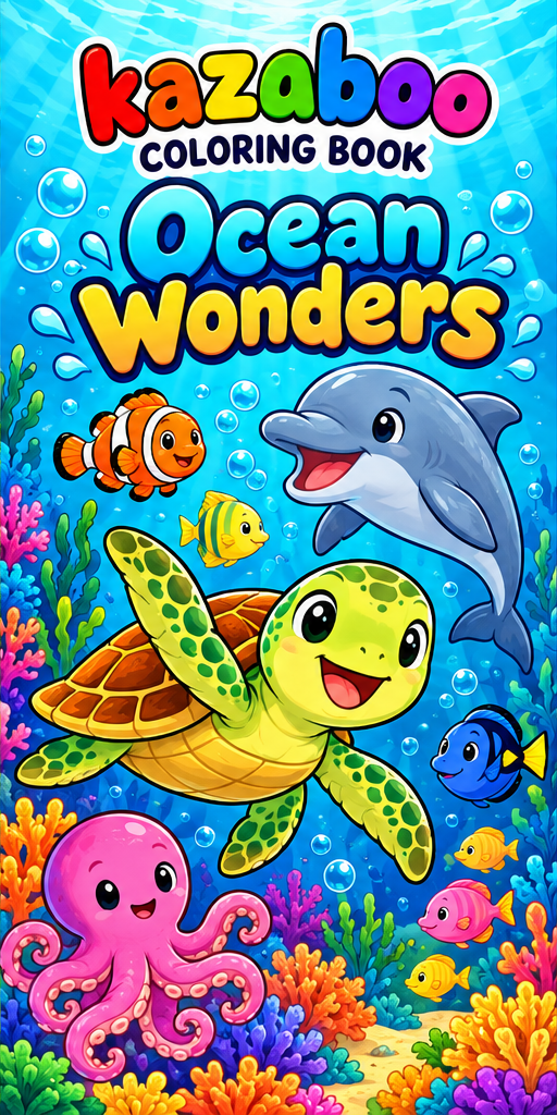 Kazaboo Ocean Wonders illustrated coloring book cover