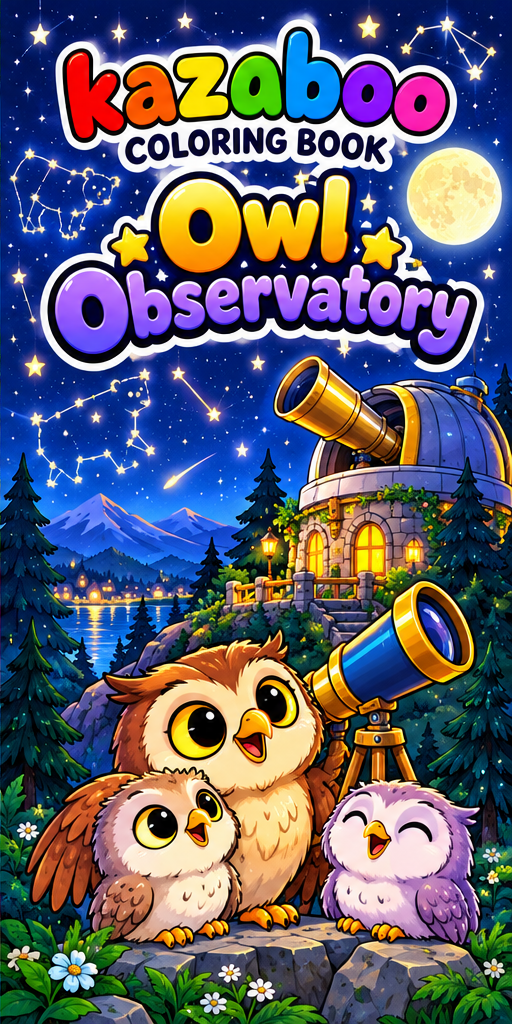 Kazaboo Owl Observatory illustrated coloring book cover