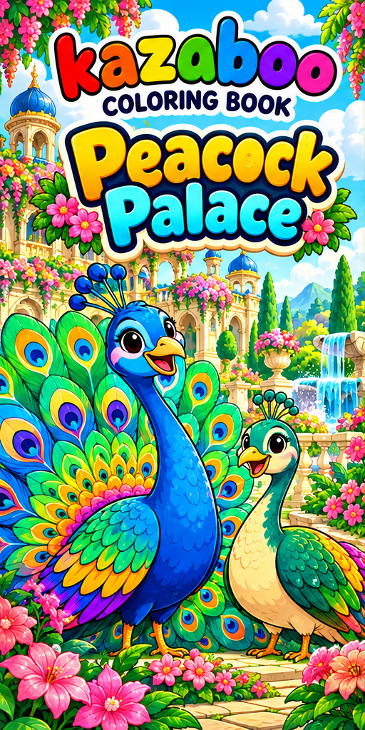 Kazaboo Peacock Palace illustrated coloring book cover