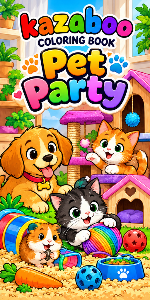 Kazaboo Pet Party illustrated coloring book cover
