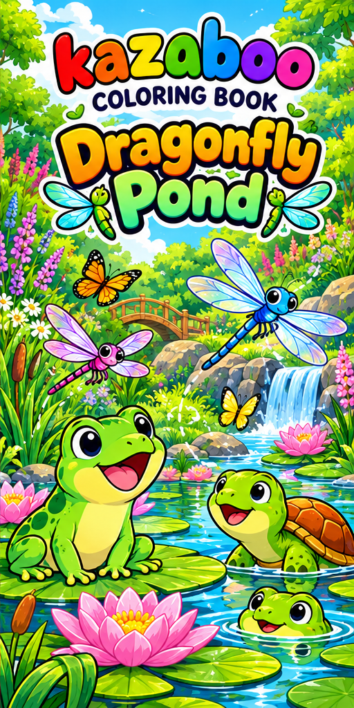 Kazaboo Dragonfly Pond illustrated coloring book cover