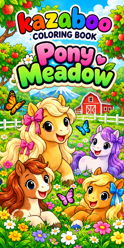 Kazaboo Pony Meadow illustrated coloring book cover