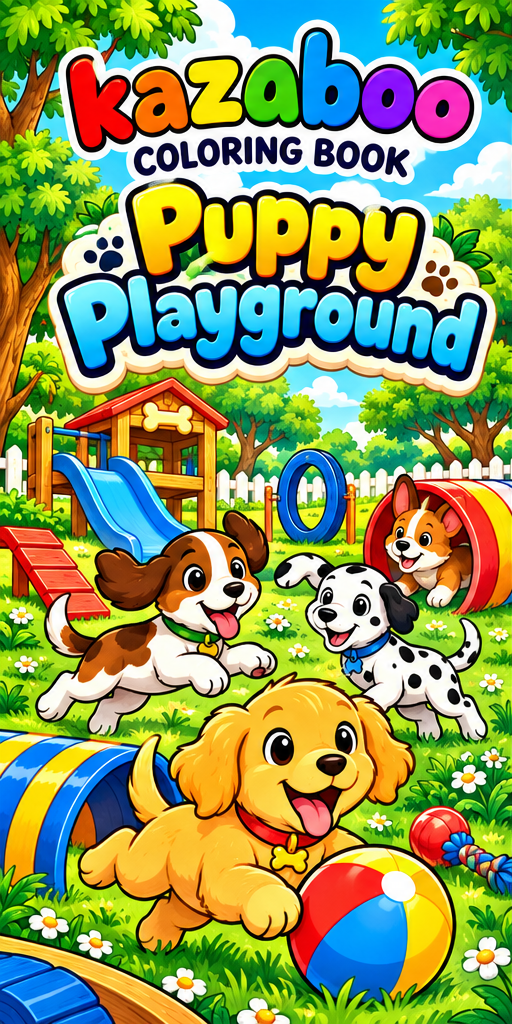 Kazaboo Puppy Playground illustrated coloring book cover