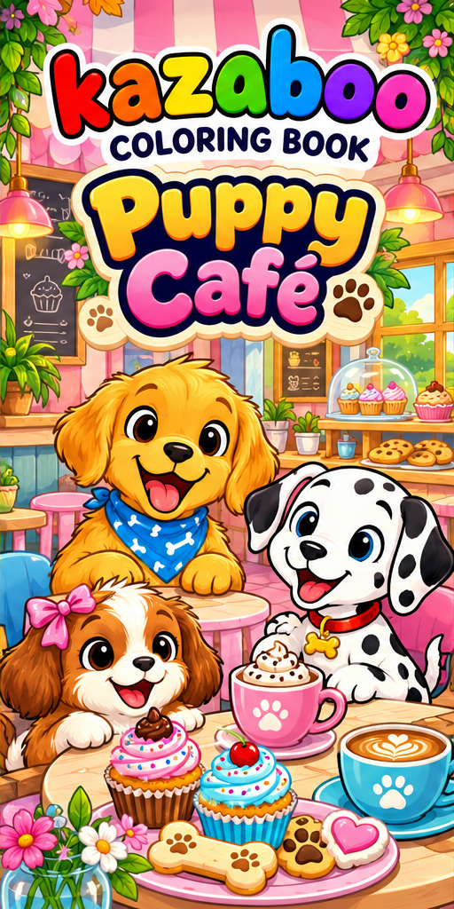 Kazaboo Puppy Café illustrated coloring book cover