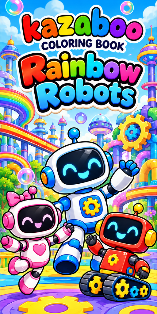 Kazaboo Rainbow Robots illustrated coloring book cover
