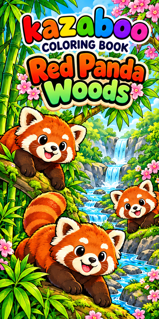 Kazaboo Red Panda Woods illustrated coloring book cover