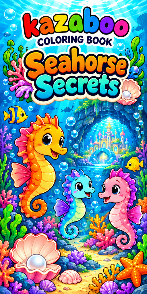 Kazaboo Seahorse Secrets illustrated coloring book cover
