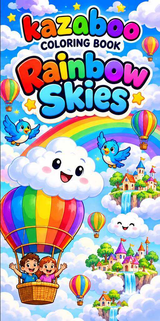 Kazaboo Rainbow Skies illustrated coloring book cover