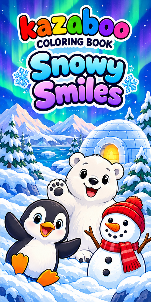 Kazaboo Snowy Smiles illustrated coloring book cover