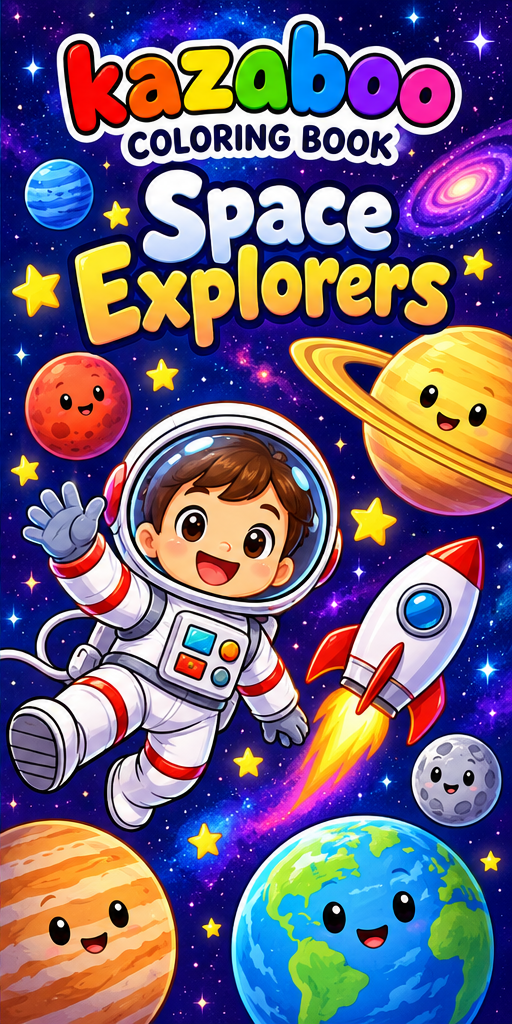 Kazaboo Space Explorers illustrated coloring book cover