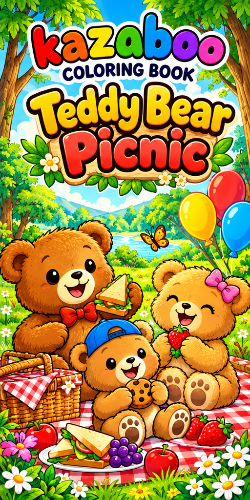 Kazaboo Teddy Bear Picnic illustrated coloring book cover