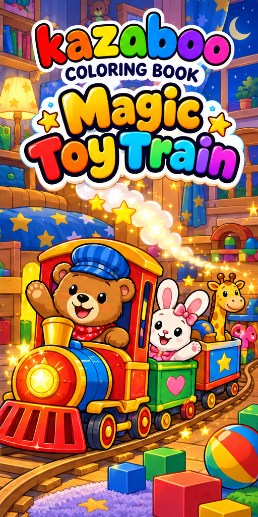 Kazaboo Magic Toy Train illustrated coloring book cover