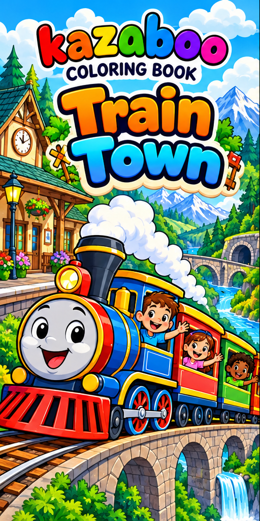 Kazaboo Train Town illustrated coloring book cover
