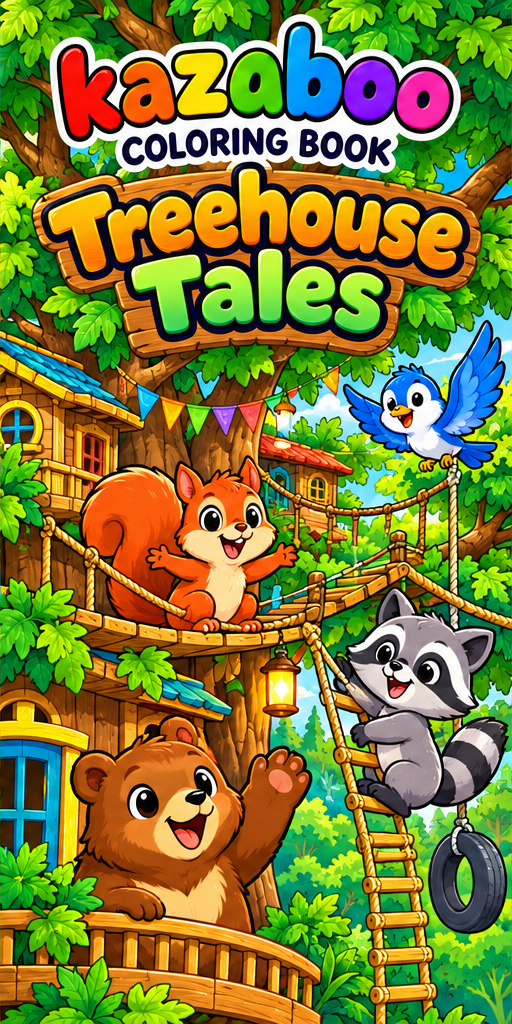 Kazaboo Treehouse Tales illustrated coloring book cover