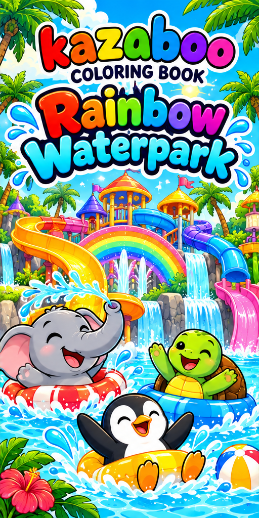 Kazaboo Rainbow Waterpark illustrated coloring book cover