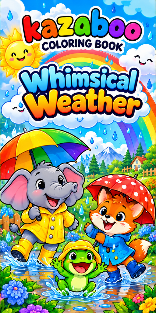 Kazaboo Whimsical Weather illustrated coloring book cover