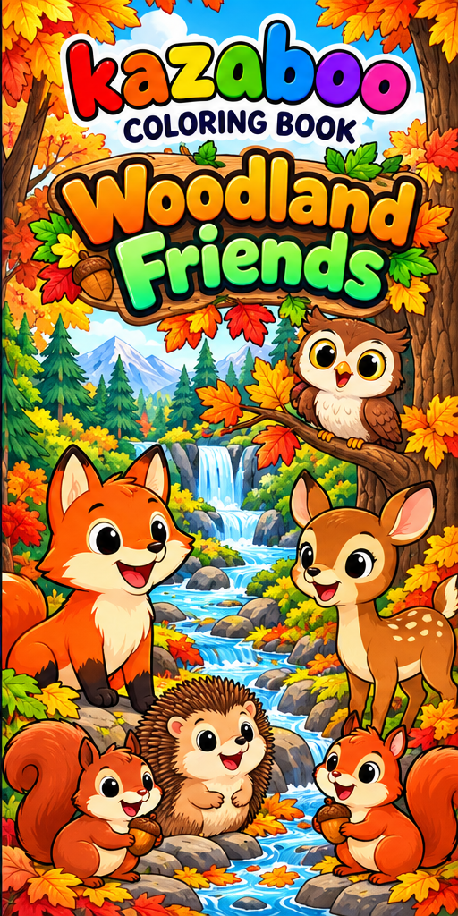 Kazaboo Woodland Friends illustrated coloring book cover